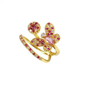 Diseñador de plata esterlina 925 chapado en oro multicolor piedra preciosa ajustable moda dedo mariposa anillo - Product Image 3