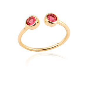 Vente en gros nouvelle collection minimaliste plaqué or double rubis quartz réglable ouvert empilable déclaration bague perle de mariage - Product Image 1