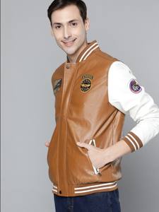 เสื้อแจ็กเก็ตเบสบอลทีมโรงเรียนทำจาก PU ของผู้ชายเสื้อแจ็กเก็ตแขนยาวสีน้ำตาลขาวสำหรับฤดูหนาวเสื้อไม่มีปกพิมพ์ลายสำหรับมหาวิทยาลัย2025 - Product Image 3