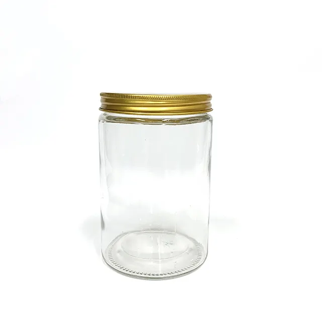 2020 newest 400ml glass container cylinder shape food storage jars with aluminum cap golden lid