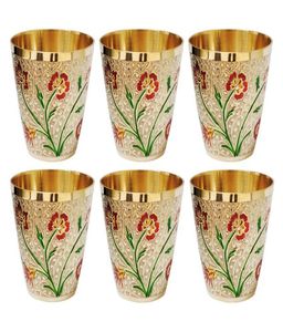 แก้วน้ำทองเหลืองหรูหรา ลวดลายแกะสลัก สำหรับดื่มน้ำ ใช้เสิร์ฟน้ำ งานแฮนด์เมด สไตล์อายุรเวท เครื่องครัว - Product Image 2