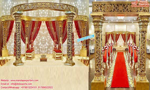 Impresionante Mandap de Boda Dorado Tallado en Fibra, Mandap de Boda Dorado Tallado, Elegancia Francesa, Mandap de Boda Hindú Dorado Tallado, Reino Unido - Product Image 3