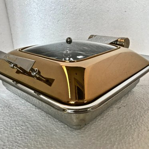 King-plato de acero para rozaduras con tapa de vidrio, gran recto, dorado rosa, hidráulico, con tapa de vidrio, nuevo, 1/1 - Product Image 2