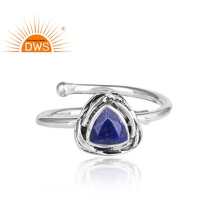 แหวนเงินแท้ 925 ดีไซน์หรูหรา ประดับด้วยลาพิส ลาซูลี ชุบออกซิไดซ์ สามารถสวมซ้อนกันได้ เหมาะสำหรับผู้หญิง - Product Image 3