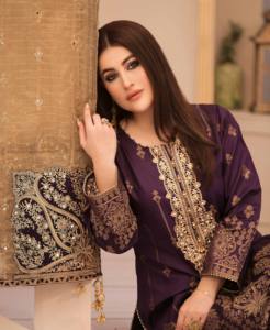 Traje de Mujer de Alta Calidad, Colección Jacquard de Lujo, Shalwar Kameez Pakistaní de 3 Piezas, Listo para Usar, Estilo Masoori, para Fiestas, Organza, Adulto - Product Image 1