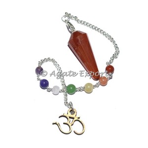 Aventurine de pêche 12 Facettes Chakra Pendules avec L'om - Product Image 1