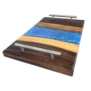 <b>Epoxy</b> Resin River Wood Serving Tray With <b>Metal</b> Handle Hotels & Restaurant Kitchenware Use Wholesale Natural Wood Color - Product Image 6