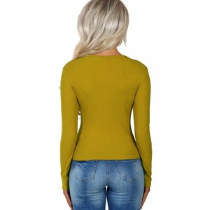 New Sexy Slim Fit T Shirt <b>Tops</b> Ribbed Button Front Long Sleeve <b>Top</b> Spring Autumn Wear - Product Image 2