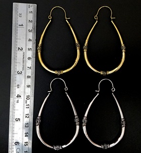 Handmade Silver & Brass Water <b>Drop</b> Shape Stud <b>Earrings</b> Bohemian Style Hoop <b>Earrings</b> <b>Gold</b> Color - Product Image 1