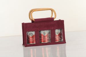 Bolsa de botella de yute roja serigrafiada ecológica del fabricante indio para el hogar, la Oficina y actividades al aire libre, picnics de vino, senderismo - Product Image 2