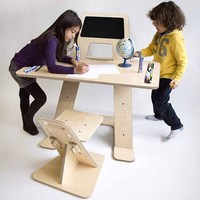 Escritorio y Silla de Estudio para Niños, Modernos, Minimalistas, Ecológicos, de Madera Ajustable, Diseño Plegable Multifuncional, Sin Tornillos