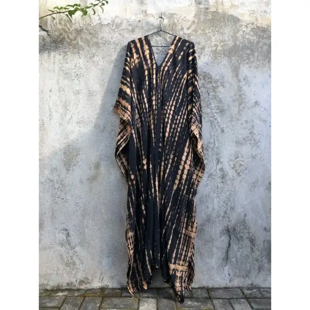 Toptan batik kaftanlar hindistan kadın giyim uzun kollu v yaka bohemian uzun pamuk kaftanlar kadınlar için