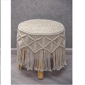 Directo al por mayor de la fábrica asiento Boho taburete de Puffy taburete 100% algodón asiento con las piernas de madera - Product Image 3