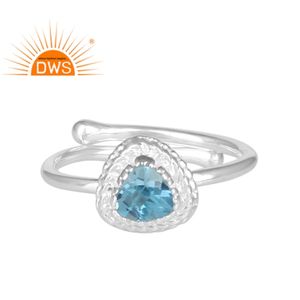 Anillo de GEMA de Topacio Azul, joyería de piedras preciosas, diseño triangular, proveedor de joyería de plata fina 925 sólida - Product Image 1