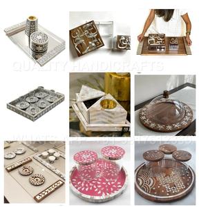 Handcrafted Rectangular Floral Design Natural Bone Inlay <b>Wood</b> Base Serving <b>Tray</b> Home Decor India Quality Handicrafts 32x23x5 cm - Product Image 5