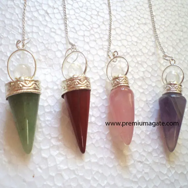 Assorted mix crystal-Green Aventurine, Red Jasper, Rose quartz and Amethyst Conical Pendulum with Crystal Ball