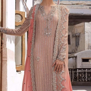 2022 Elegant Embroidery Crystal Glass Beads Dabka Stylish Long Top <b>Pant</b> Dress Lace Button Decorations Casual Parties Weddings - Product Image 1