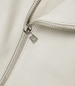 เสื้อแจ็คเก็ตหนังแกะสีขาวหม่นสำหรับทุกเพศ,เสื้อไบค์เกอร์มีซิปปิดสี - Product Image 3