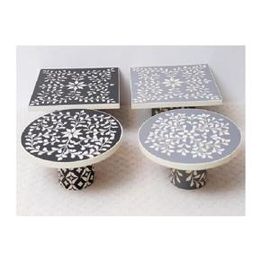 Mother of Pearl Inlay Black Resin Single Tier Dessert Stand / <b>Cake</b> Platter - Product Image 6