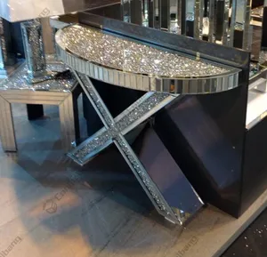 Hallway Vanity Luxury Crushed Diamond Modern Mirrored Console Table