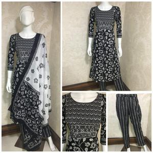 Vestido de algodón con estampado de bloque a mano para mujer, conjunto de ropa informal étnica, kurti indio, con platzo y dupatta - Product Image 6
