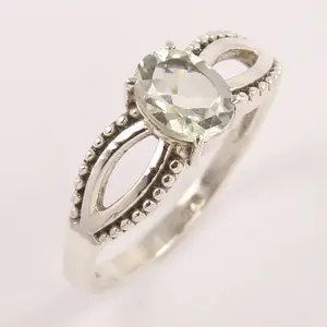 Hakiki yeşil ametist yüzük 6x8mm Oval Faceted Gemstone 925 ince gümüş Art Deco düğün nişan gelin yüzüğü