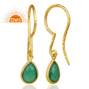 Boucles d'oreilles créoles en onyx vert plaqué or jaune en argent sterling certifié GIA cadeau de mariage à la mode bijoux pour femmes - Product Image 3