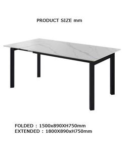 Ensemble de table à manger moderne contemporain cadre en métal noir pierre frittée extension coulissante à une extrémité meubles de maison pliables - Product Image 6