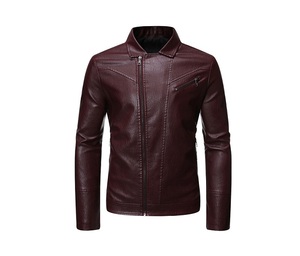 Blouson marron en cuir véritable pour hommes, tenue de motard Vintage ciré, pour moto - Product Image 1