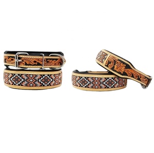 100% véritable collier de chien en cuir perlé rembourrage doux conception à la main Rivet disponible toutes les tailles meilleur prix personnalisation - Product Image 1