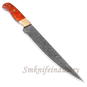 Custom Hand Forged Damascus Fillet knife With leather Sheath cover (smk1588) - Product Image 2