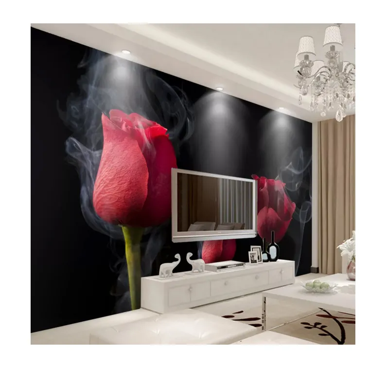 Hot Koop Custom Printing Rose Muurschildering 3d Bloem Behang Voor Home Decor