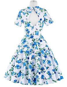 BP000028 de manga corta hueco atrás impresión Floral de algodón Retro Vintage 50s Swing vestido <span class=keywords><strong>Pinup</strong></span> - Product Image 6