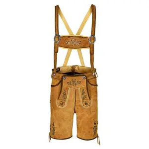 Short de travail bavarois en daim véritable unisexe brodé en cuir taille moyenne en coton pour hommes Lederhosen automne saison taille pour hommes - Product Image 1