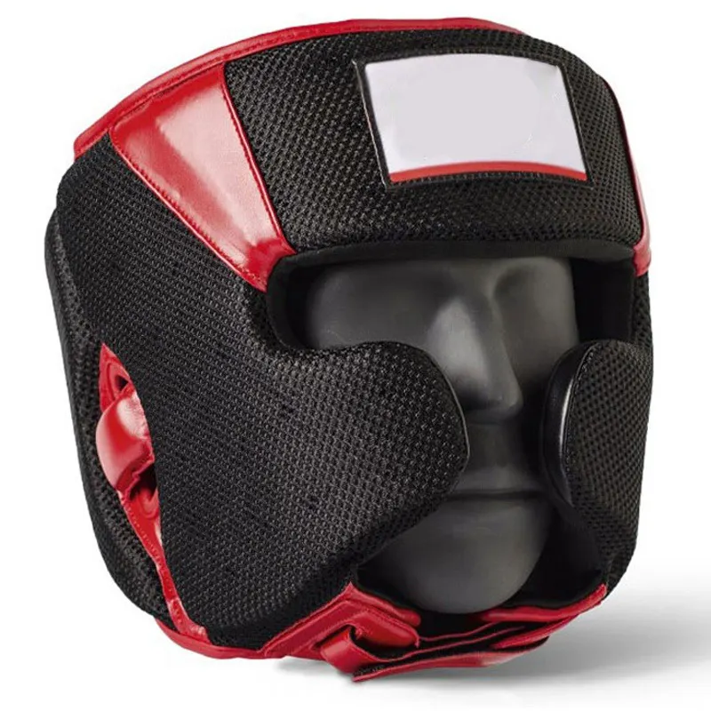 Nuovo Design su misura in pelle scamosciata Mesh materiale traspirante Face Bar protezione boxe Kickboxing Sparring Head Guard