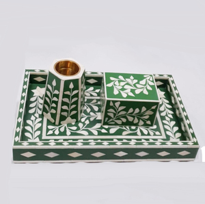 <b>Eid</b> <b>Gift</b> Religious Bone Inlay Tray Bakhoor Burner Set Mother Pearl Bakhoor Mabkhar Resin Incense Burner Axiom Home Accents - Product Image 1