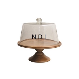 Support de gâteau de service de fête de mariage avec la forme ronde avec le décor de couverture de dôme en verre pour la fête d'anniversaire support décoratif de gâteau en bois - Product Image 1