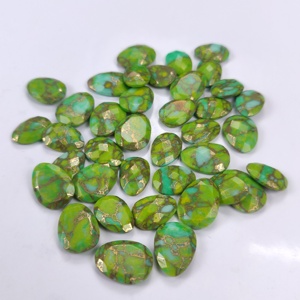 พลอยทองแดงธรรมชาติตัดเป็นรูปไข่สีเขียวเทอร์ควอยซ์แบบแบนด้านหลังเรียบปรับเทียบทรงหลวม - Product Image 1