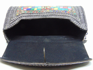 Antique multicolore mosaïque pierre pochette décontracté fête mariage sac à bandoulière chaîne décoration rabat motif fait à la main sac en métal - Product Image 4