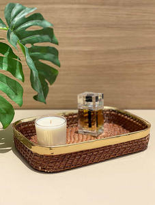 Bandeja decorativa rectangular de Metal, color dorado y madera, el mejor diseñador - Product Image 3