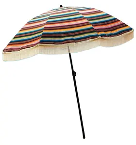 Пляжный зонт с защитой от УФ-излучения 100% для защиты от песка и ветра с бахромой, с заостренным дном и песчаным АНКЕРОМ