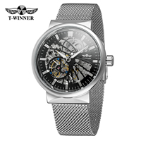Montre squelette mécanique automatique pour homme T-WINNER Fashion couleur or
