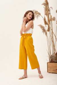 2026 new arrival fashionable trending white and yellow color crepe v-neck sleeveless floor-length said pock woman linen <b>dress</b> - Product Image 5