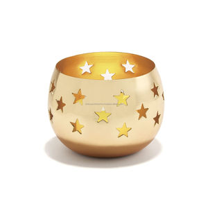 Bougeoir votif en métal de conception de coupe d'étoile pot de bougie rond de luxe plaqué or pour la décoration d'intérieur et extérieure de table - Product Image 2