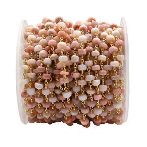 Pink <b>Opal</b> Faceted Rondelle Rosary Chain 6–7mm Brass 18K Gold Plated Wire Wrapped Gemstone Chain Sold by Foot - Product Image 1