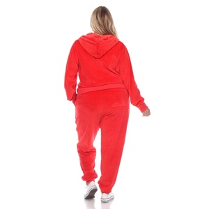 <b>Lounge</b> Wear Women's <b>Plus</b> <b>Size</b> 2 <b>Set</b> Piece Casual Hooded Velour Tracksuit With Zip Velvet Sweatsuit Zipper Hoodie Pocket Pants - Product Image 4