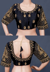 ผ้าไหมสีแดงเข้มหรูหราพร้อมทำเสื้ออินเดียออกแบบพิเศษเสื้อกำมะหยี่ที่อุดมไปด้วยงานปักสีดำและสีทอง - Product Image 6