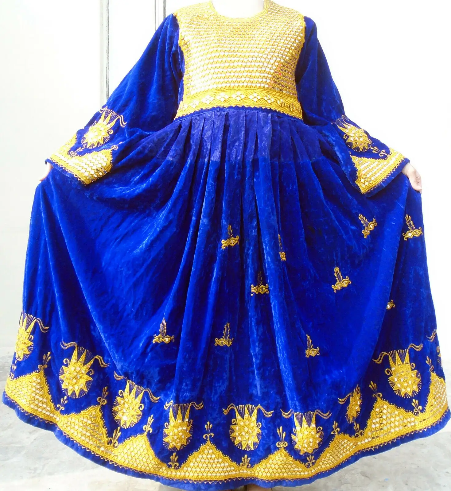 tribal dress new velvet royal blue color with golden work very beautiful design banjara wear by AJM TRADE HOUSE