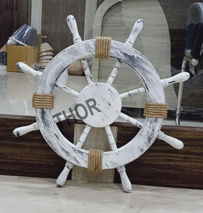 Roue de bateau en bois poli blanc de 24 pouces, décoration artistique et tenture murale, décoration de maison - Product Image 5