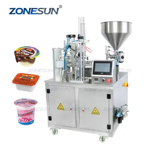 ZONESUN-Crema de gelatina automática, máquina de llenado y sellado de líquidos, leche, miel, Chocolate, Yogurt, con forma de taza, pasta rotativa de agua